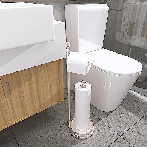 KASUNTO Toilet Paper Holder for Bathroom, Heavy Weighted Metal Free Standing Toilet Paper Holder Stand with Crystal Ball, Toilet Paper Roll Stand for Bathroom Accessories - Image 4