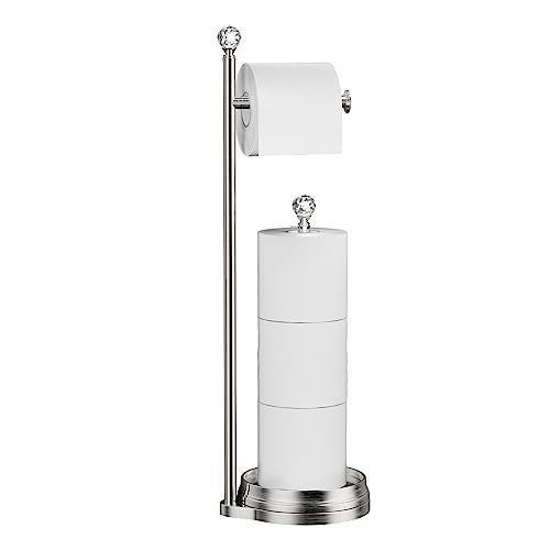 KASUNTO Toilet Paper Holder for Bathroom, Heavy Weighted Metal Free Standing Toilet Paper Holder Stand with Crystal Ball, Toilet Paper Roll Stand for Bathroom Accessories - Image 1