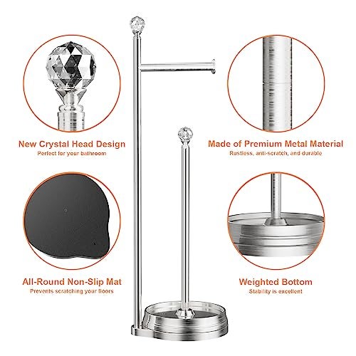 KASUNTO Toilet Paper Holder for Bathroom, Heavy Weighted Metal Free Standing Toilet Paper Holder Stand with Crystal Ball, Toilet Paper Roll Stand for Bathroom Accessories - Image 3