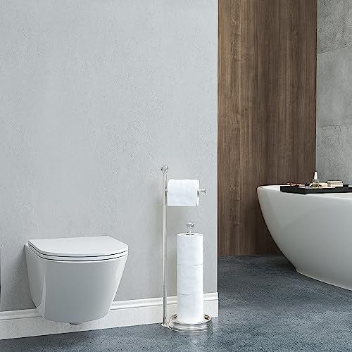 KASUNTO Toilet Paper Holder for Bathroom, Heavy Weighted Metal Free Standing Toilet Paper Holder Stand with Crystal Ball, Toilet Paper Roll Stand for Bathroom Accessories - Image 5