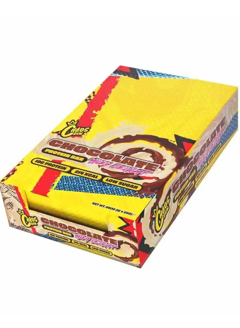 CHAOS CREW, PROTEIN BAR, CHOCOLATE MILKY DELIGHT,55G PACK OF 12 - Image 1