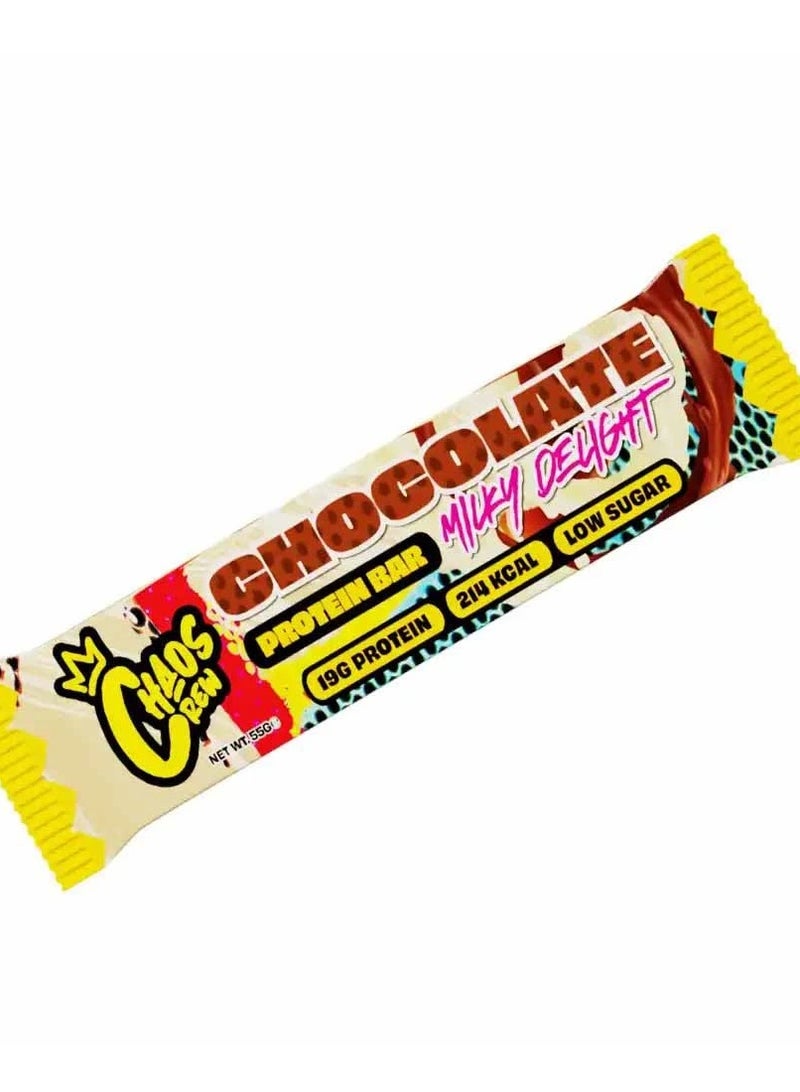 CHAOS CREW, PROTEIN BAR, CHOCOLATE MILKY DELIGHT,55G PACK OF 12 - Image 2