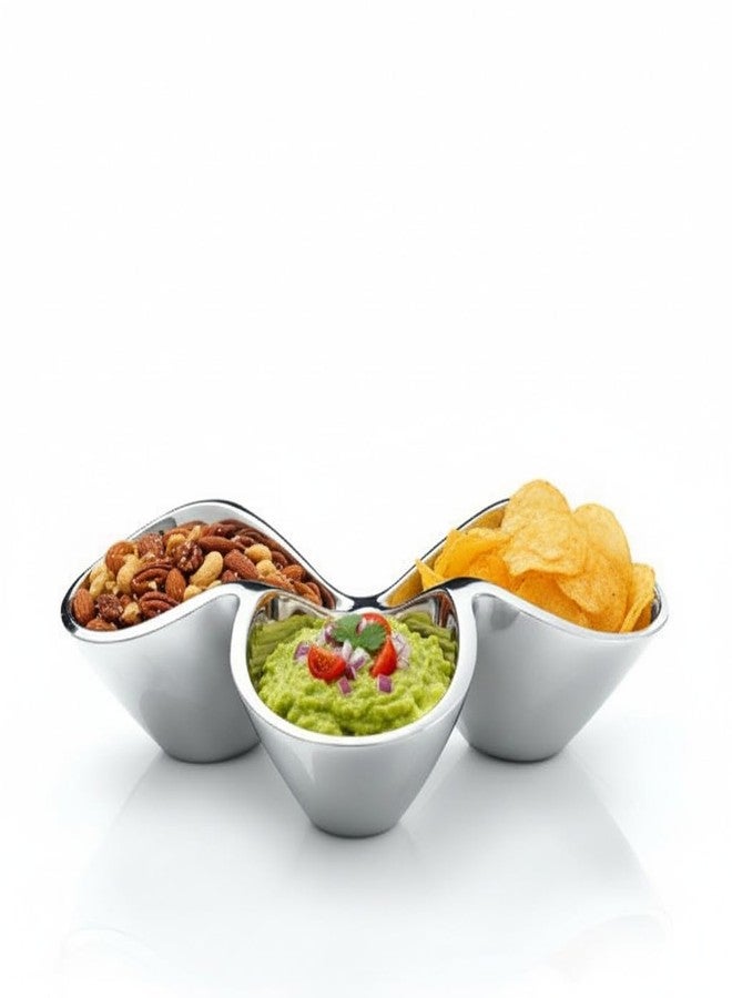 nambe Bella Triple Condiment Server | 3 Part Divided Serving Tray for Condiments, Dips, Appetizers, and Snacks | Made of Metal Alloy | Designed by Steve Cozzolino - Image 5