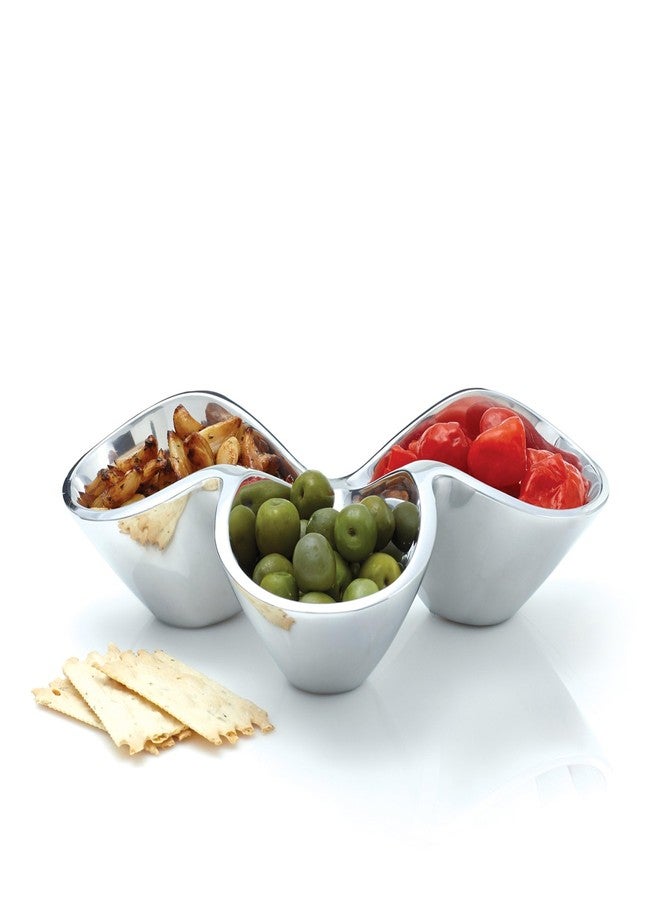 nambe Bella Triple Condiment Server | 3 Part Divided Serving Tray for Condiments, Dips, Appetizers, and Snacks | Made of Metal Alloy | Designed by Steve Cozzolino - Image 3