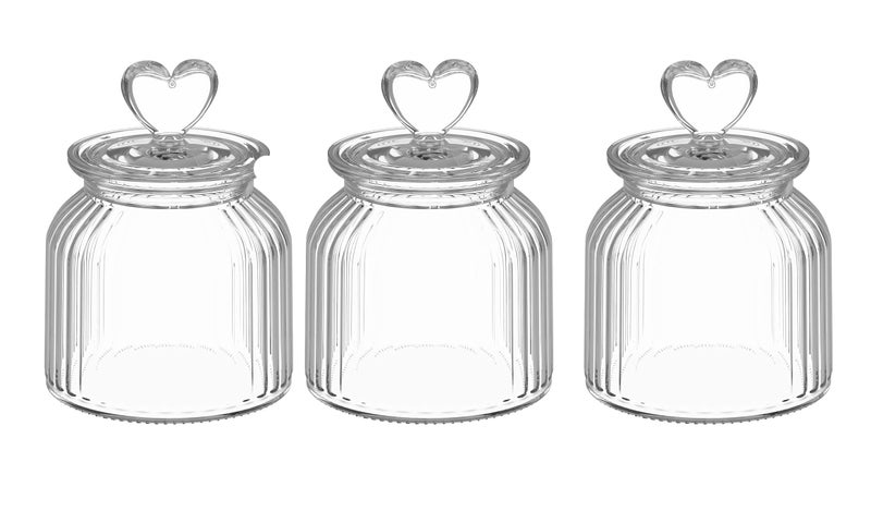 bellemax Pop Glass Jar and Container With Airtight Silicone Seal Lid, Glass Jars For Kitchen Storage, Food Storage Containers For Spices, Dry Foods, Honey, Aachar (700ML - Love POP Jars, Set of 3) - Image 1