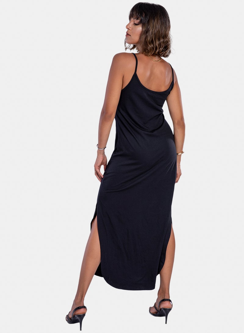 belle Side Slits Solid Dress - Image 4