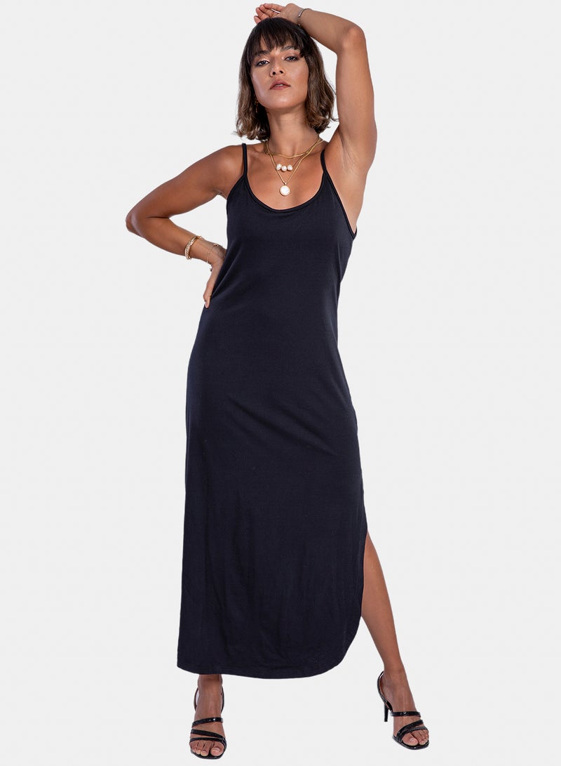 belle Side Slits Solid Dress - Image 1