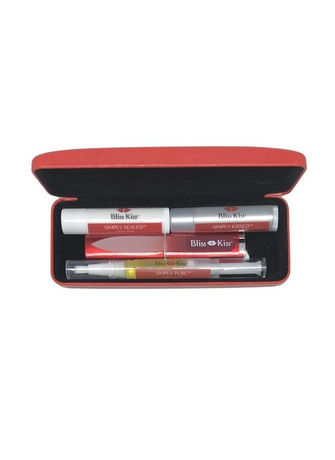 Bliss Kiss Nail Travel Manicure Kit Great Gift Idea Easy Carry Togo Case To Care For Your Nails Skin And Lips Hydrating Nail And Cuticle Oil Lotion Stick Crystal Nail File Lip Balm  - Image 1