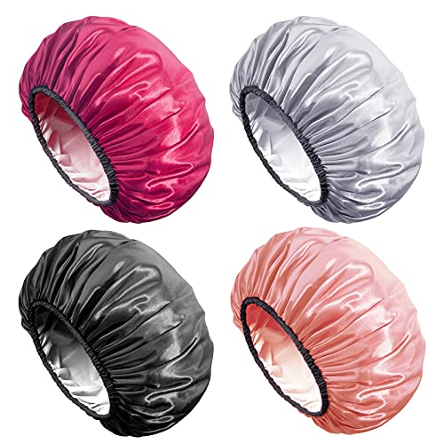 Aquior Shower Caps, Extra Large for Women Long Hair, Double Layer Waterproof Reusable Hair Cap 4 Pieces - Image 1