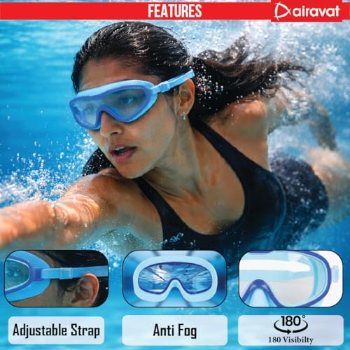 AIRAVAT Shore swimming goggles, polycarbonate goggles, No Leaking Anti-Fog Pool Goggles for Adult Men Women Youth, UV Protection, 180° Clear Vision, Free size (Sky Blue) - Image 4
