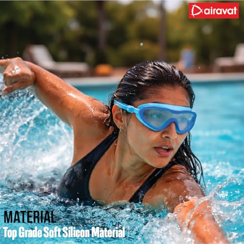 AIRAVAT Shore swimming goggles, polycarbonate goggles, No Leaking Anti-Fog Pool Goggles for Adult Men Women Youth, UV Protection, 180° Clear Vision, Free size (Sky Blue) - Image 3