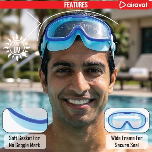 AIRAVAT Shore swimming goggles, polycarbonate goggles, No Leaking Anti-Fog Pool Goggles for Adult Men Women Youth, UV Protection, 180° Clear Vision, Free size (Sky Blue) - Image 5