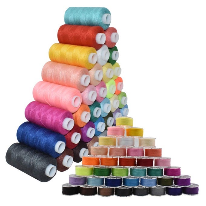 72PCS BOBBINS SEWING THREADS KIT 36 COLORS SPOOLS 360YARDS PER POLYESTER THREAD 36 COLORS PREWOUND BOBBIN WITH CASE FOR HAND MACHINE SEWING