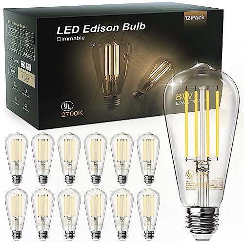 TJOY 12 Pack Vintage 8W ST58 LED Edison Light Bulbs, Dimmable, 60W Equivalent, 800Lumens, 2700K Warm White, E26 Base LED Filament Bulb, CRI80+, Antique Glass Style for Home, Bedroom, Office, Farmhouse - Image 1