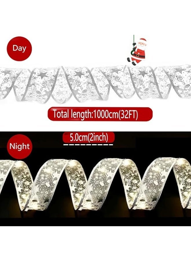 Christmas Tree Decorations,Gold 328ft Christmas Tree Ribbon String Ribbon Lights 100 Led Lights Copper Wire Bows Lights for Indoor Decorations Party Weddings Holiday (Width 5cm Cold Light) & Christmas Tree Decorations,silvery 328ft Christmas Tree Ribbon String Ribbon Lights 100 Led Lights Copper Wire Bows Lights for Indoor Decorations Party Weddings Holiday (Width 5cm silvery Light) Bundle - Image 3