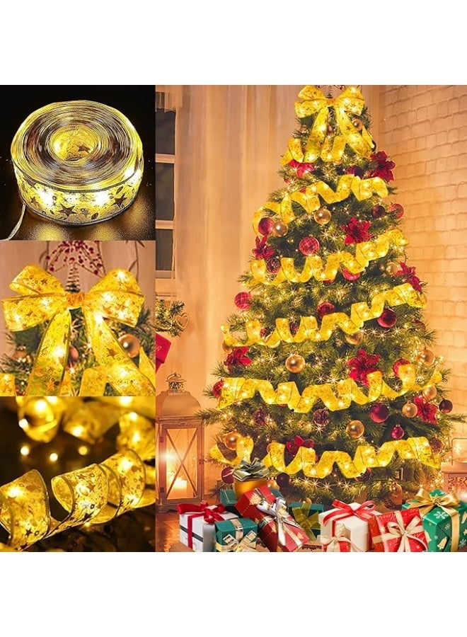 Christmas Tree Decorations,Gold 328ft Christmas Tree Ribbon String Ribbon Lights 100 Led Lights Copper Wire Bows Lights for Indoor Decorations Party Weddings Holiday (Width 5cm Cold Light) & Christmas Tree Decorations,silvery 328ft Christmas Tree Ribbon String Ribbon Lights 100 Led Lights Copper Wire Bows Lights for Indoor Decorations Party Weddings Holiday (Width 5cm silvery Light) Bundle - Image 2