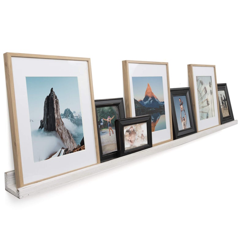 Rustic State Ted 60 Wall Mount Extra Long Narrow Picture Ledge Photo Frame Display  Wooden Floating Storage Shelf for Living Room Office Kitchen Bedroom Bathroom Dcor  Washed White