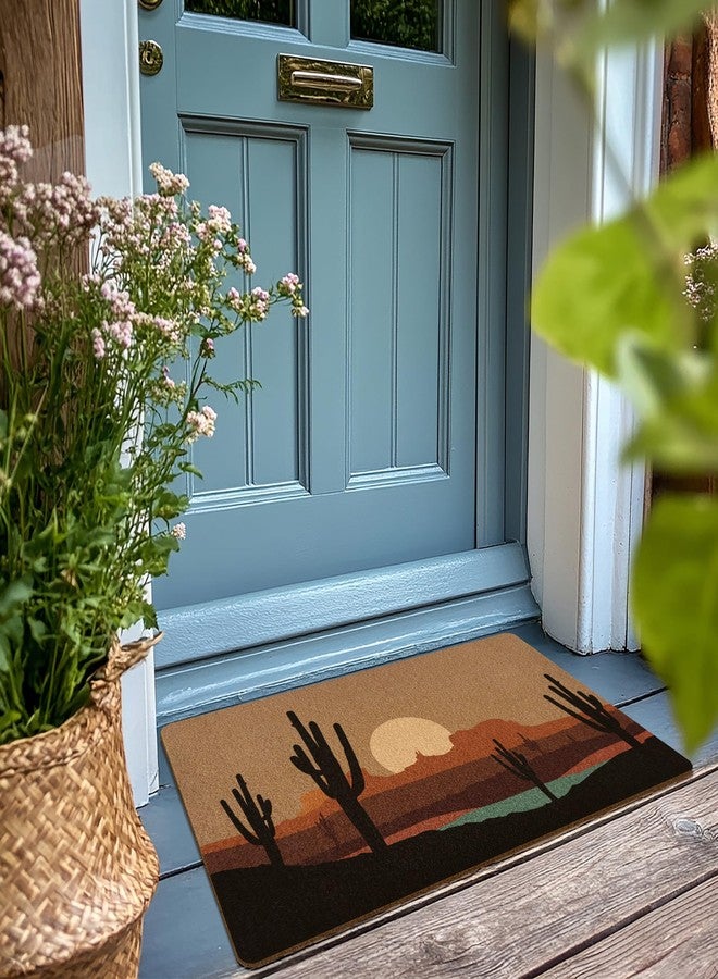XLDLIOO Boho Western Cactus Door Mat, Desert Landcape Welcome Front Door Mat Indoor Outdoor Entrance, Rustic Western Artificial Coir Doormat Rugs for Porch Patio Entry Decor 30x17in - Image 2