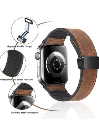 Leather Bands Compatible with Apple Watch Band 46mm 44mm 45mm 46mm 49mm,Mens Leather Watch Band Vintage Fashion,Replacement Bands Strap for iWatch Series Ultra 8 7 6 5 4 3 2 1 SE Women Men - view 2