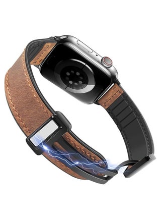 Leather Bands Compatible with Apple Watch Band 46mm 44mm 45mm 46mm 49mm,Mens Leather Watch Band Vintage Fashion,Replacement Bands Strap for iWatch Series Ultra 8 7 6 5 4 3 2 1 SE Women Men - view 3
