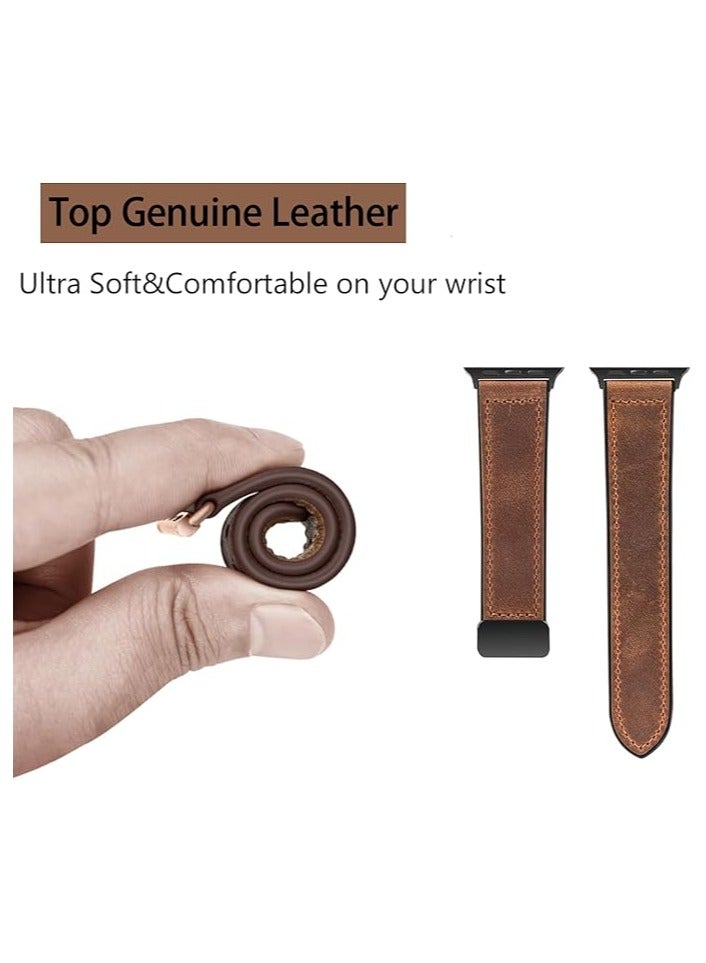 ملائكي  أشرطة جلدية متوافقة مع أشرطة Apple Watch مقاس 46 مم 44 مم 45 مم 46 مم 49 مم، أشرطة ساعات جلدية للرجال بتصميم كلاسيكي وعصري، أشرطة بديلة لساعات iWatch Series Ultra 8 7 6 5 4 3 2 1 SE للنساء والرجال. - Image 4