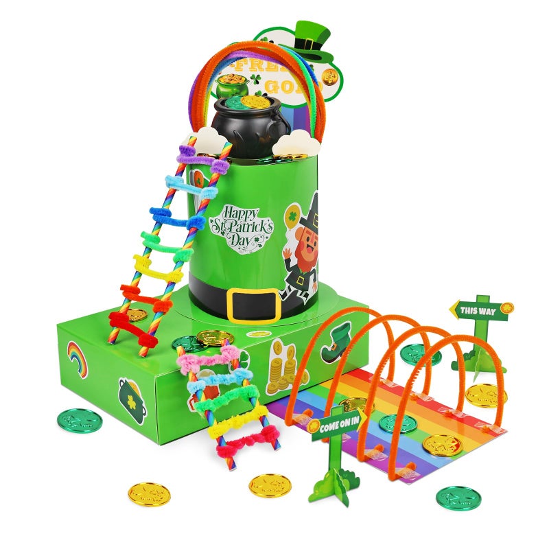 whumsdog St. Patrick's Day DIY Leprechaun Trap Kit for Kids- Craft Catch a Leprechaun Trap Set with Cauldron Kettles, Theme Stickers, Shamrock Coins | Irish Holiday Activity & Party Supplies Gift - Image 1