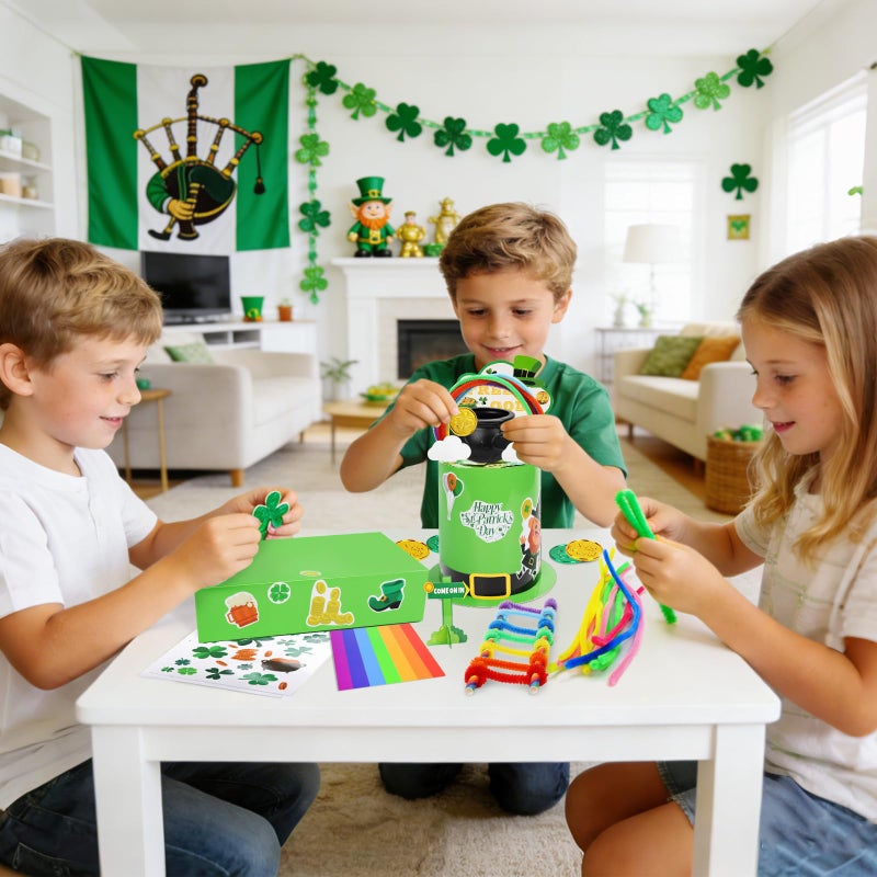 whumsdog St. Patrick's Day DIY Leprechaun Trap Kit for Kids- Craft Catch a Leprechaun Trap Set with Cauldron Kettles, Theme Stickers, Shamrock Coins | Irish Holiday Activity & Party Supplies Gift - Image 5