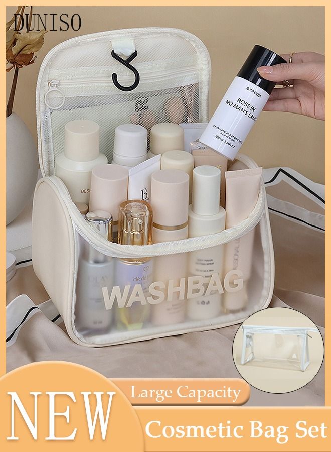 DUNISO 2PCS Makeup Bag Set for Women and Men Cosmetic Bag with Wet and Dry Pocket Waterproof Travel Toiletry Bag Storage Organizer Case for Accessories Shampoo Toiletries - Image 1