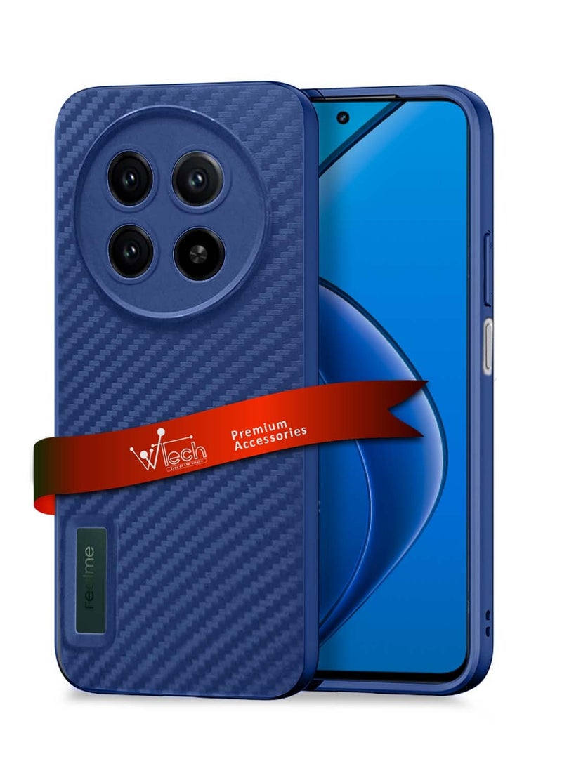 Wtech Realme 13 4G 2024 Liquid Silicone Carbon Fiber Texture Case Cover - Navy Blue - Image 1