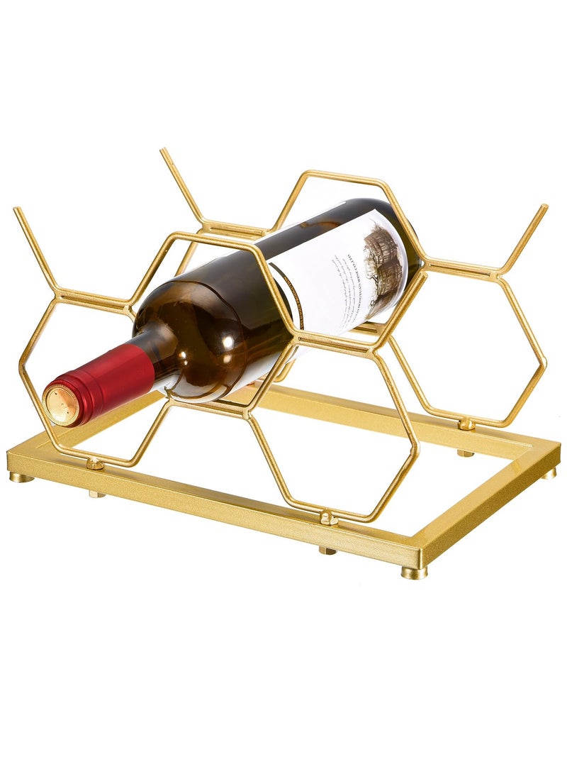 SYOSI Countertop Wine Rack, Tabletop Wine Bottle Holder for Up to 5 Standard Bottles, Freestanding Hexagon Wine Rack for Home Decor, Bar, Cabinet, Pantry - Image 1