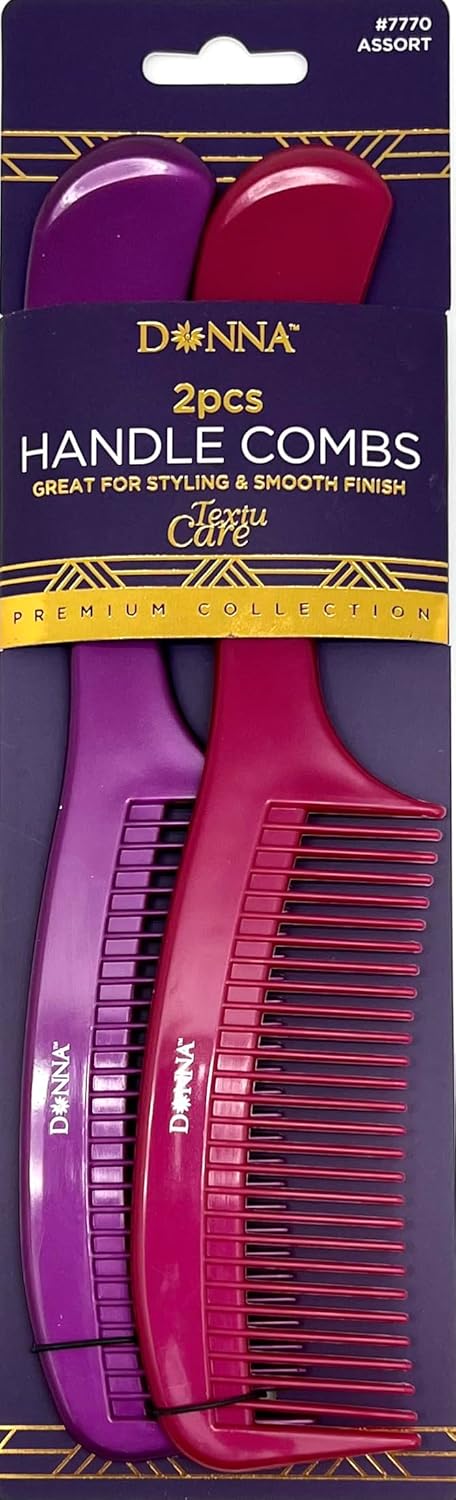 DONNA PREMIUM PEARL COMBO Handle 2pcs COMBS Great for All Hair Type Hair Styling Comb for Women Men and Salon PurpleRed