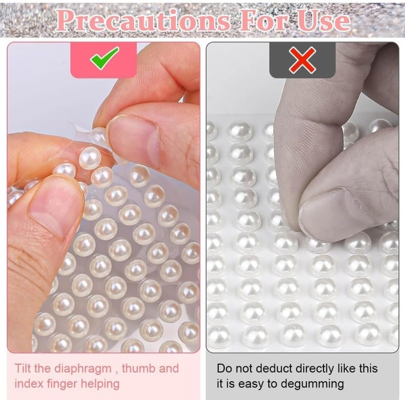 E Shopping Crystal Stone Finish Pearl Bead Sticker Sheet Set of 3 Sheets self Adhesive 5MM Diameter White - Image 2