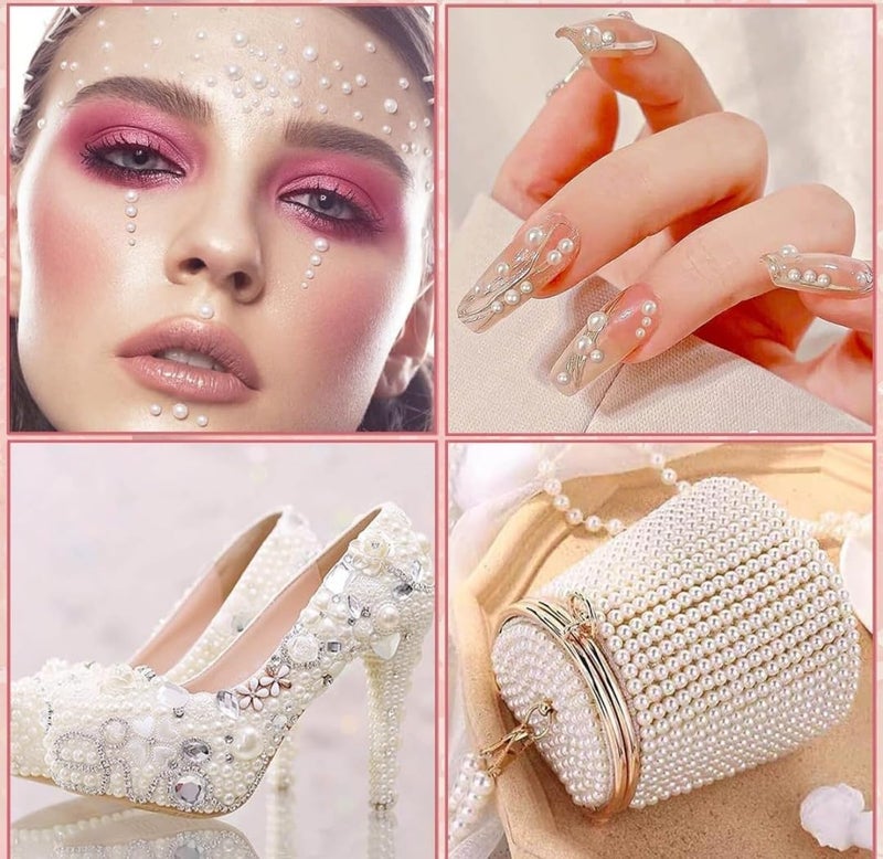 E Shopping Crystal Stone Finish Pearl Bead Sticker Sheet Set of 3 Sheets self Adhesive 5MM Diameter White - Image 4