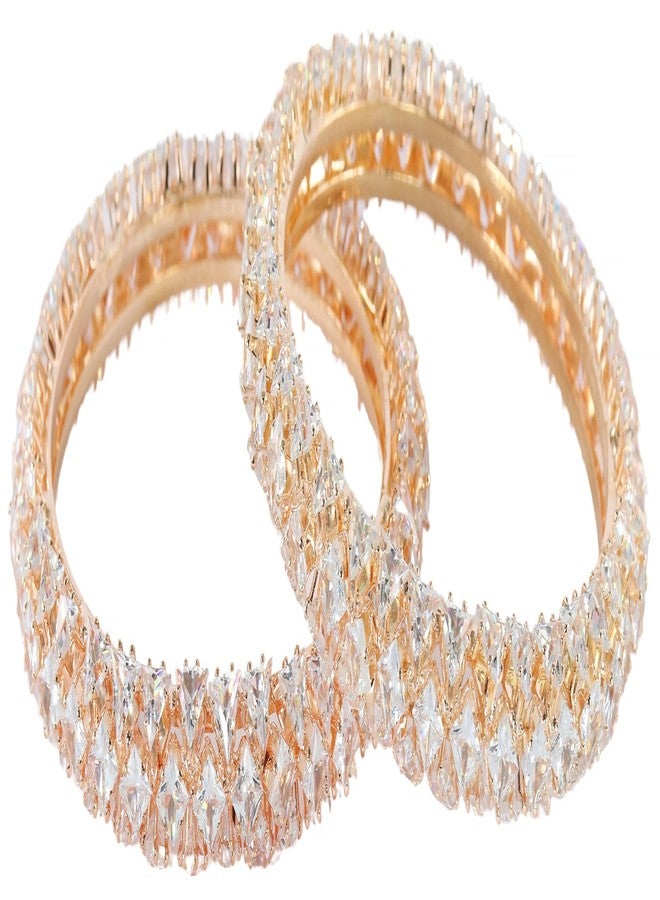 LAVAZZA Latest RoseGold Metal Bangles Set For Women & Girls with American Diamond | Designer AD Bangles | Rose Gold Bangles Kangan | Chudi Set-(LV_RKM30-RG-White-2.4) - Image 4