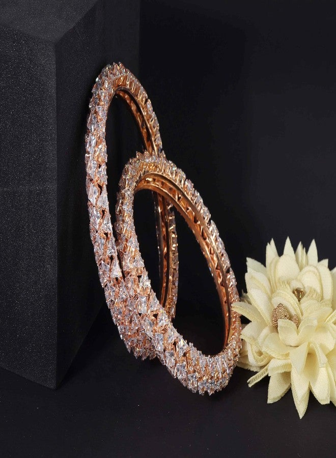 LAVAZZA Latest RoseGold Metal Bangles Set For Women & Girls with American Diamond | Designer AD Bangles | Rose Gold Bangles Kangan | Chudi Set-(LV_RKM30-RG-White-2.4) - Image 3
