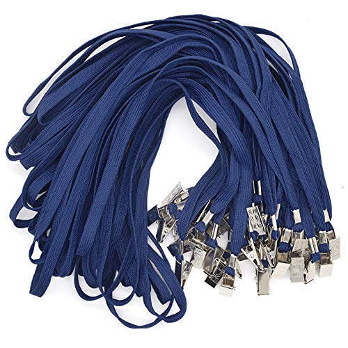 Bird Fiy Navy Blue Lanyards 100 Pack Bulk Badge Lanyards with Clip Neck Flat Lanyard with Badge Lanyard Bulldog Clip (Navy Blue, 100 Pack) - Image 1