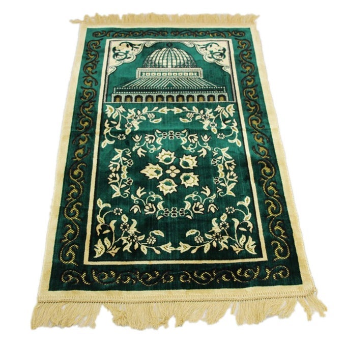 MUSLIM PRAYER RUG ISLAMIC PRAYING RUG MAT CARPET THICK SOFT FABRIC GREEN