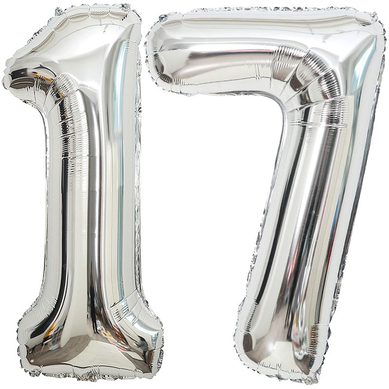 BBPOOL 17 Number Balloons Silver 17 or 71 Balloons Number 40 Inch Number 17 Foil Mylar Balloons for 17 or 71 Birthday Party 17 or 71 Anniversary Events Decorations - Image 3