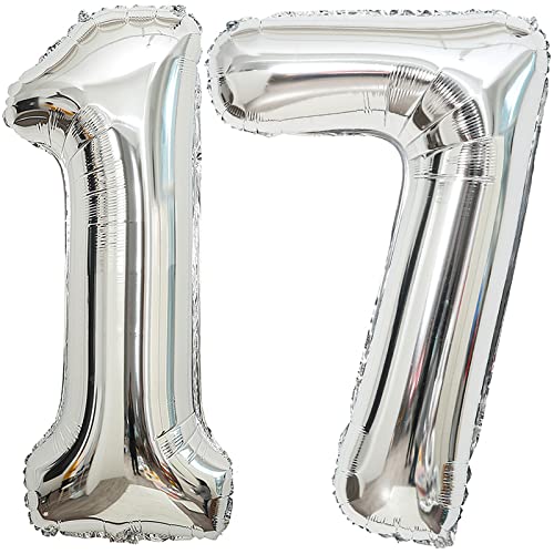 BBPOOL 17 Number Balloons Silver 17 or 71 Balloons Number 40 Inch Number 17 Foil Mylar Balloons for 17 or 71 Birthday Party 17 or 71 Anniversary Events Decorations - Image 1