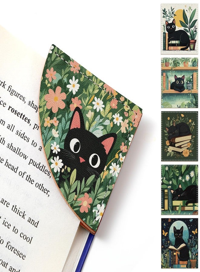 Skyygemm 6 Pcs Cute Black Cat Corner Bookmarks Set, Fun and Creative Leather Book Label Card Accessories, Suitable for Book Lovers Teacher's Day Office Bookkeeping Stationery Halloween Gifts - Image 1