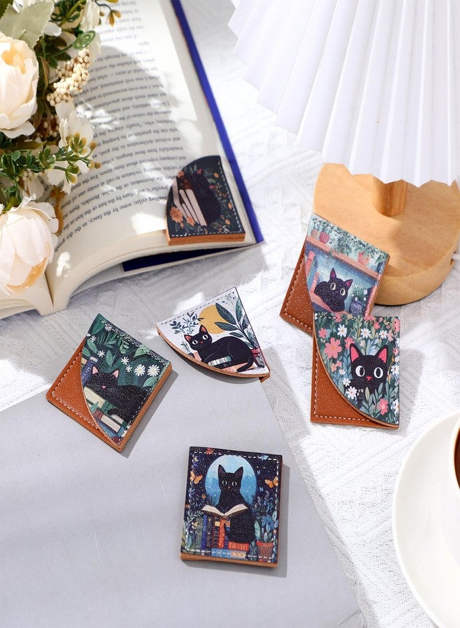 Skyygemm 6 Pcs Cute Black Cat Corner Bookmarks Set, Fun and Creative Leather Book Label Card Accessories, Suitable for Book Lovers Teacher's Day Office Bookkeeping Stationery Halloween Gifts - Image 2
