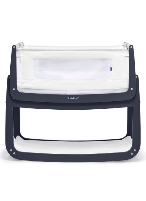 Pod4 Bedside Crib For Infant And Baby, Increased Air Flow For Better Sleep, 3D Breathable Mattress, Machine Washable Liner, Rocking Stand, Suitable From 0 To 6 Months ( L100 X 49 X H95) - Navy