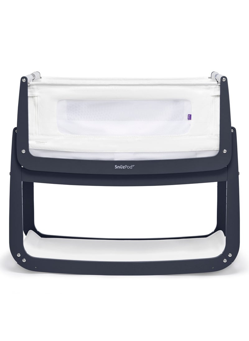 Pod4 Bedside Crib For Infant And Baby, Increased Air Flow For Better Sleep, 3D Breathable Mattress, Machine Washable Liner, Rocking Stand, Suitable From 0 To 6 Months ( L100 X 49 X H95) - Navy