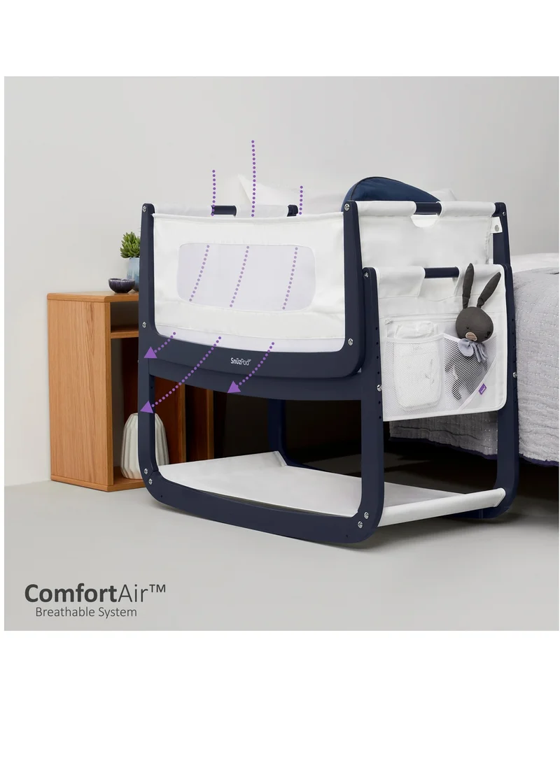 سنوز Pod4 Bedside Crib For Infant And Baby, Increased Air Flow For Better Sleep, 3D Breathable Mattress, Machine Washable Liner, Rocking Stand, Suitable From 0 To 6 Months ( L100 X 49 X H95) - Navy