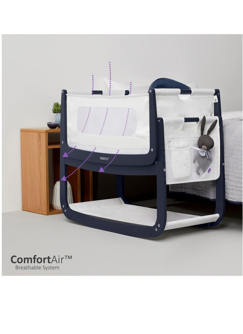 Pod4 Bedside Crib For Infant And Baby, Increased Air Flow For Better Sleep, 3D Breathable Mattress, Machine Washable Liner, Rocking Stand, Suitable From 0 To 6 Months ( L100 X 49 X H95) - Navy