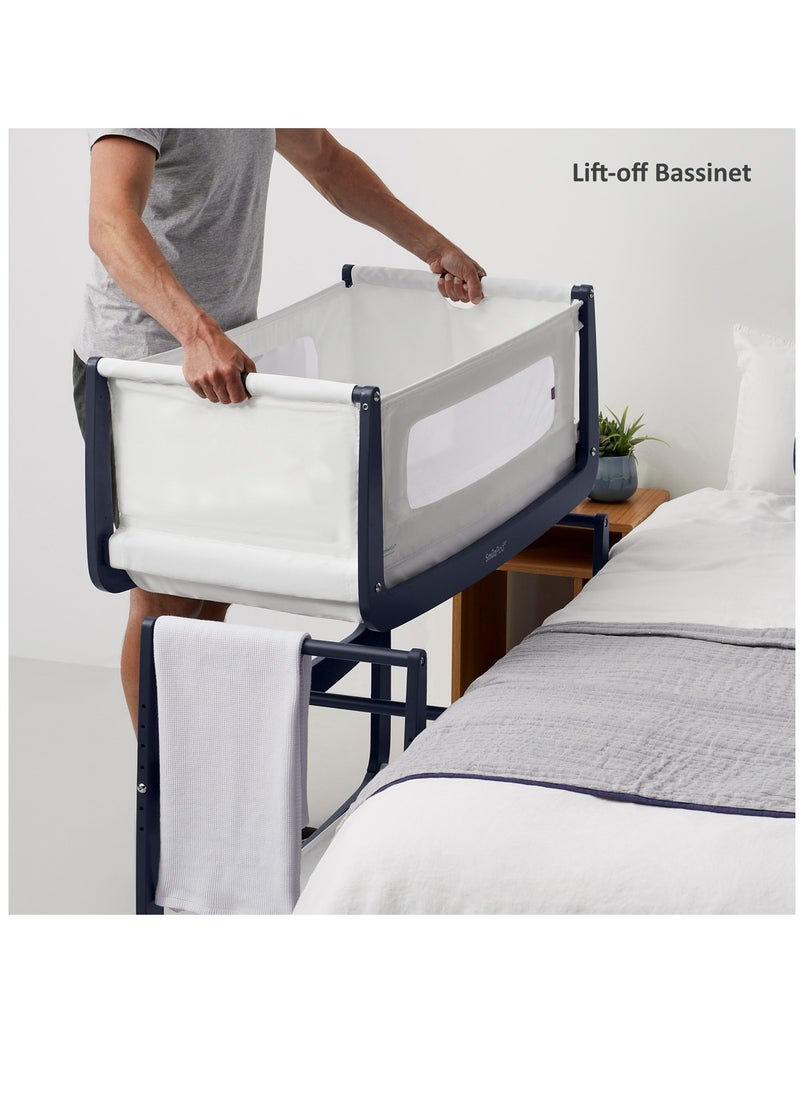 Pod4 Bedside Crib For Infant And Baby, Increased Air Flow For Better Sleep, 3D Breathable Mattress, Machine Washable Liner, Rocking Stand, Suitable From 0 To 6 Months ( L100 X 49 X H95) - Navy