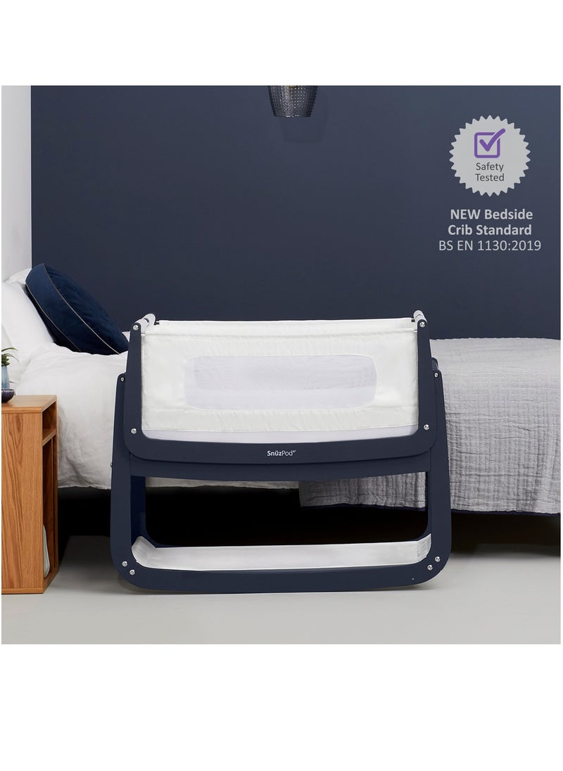 Pod4 Bedside Crib For Infant And Baby, Increased Air Flow For Better Sleep, 3D Breathable Mattress, Machine Washable Liner, Rocking Stand, Suitable From 0 To 6 Months ( L100 X 49 X H95) - Navy