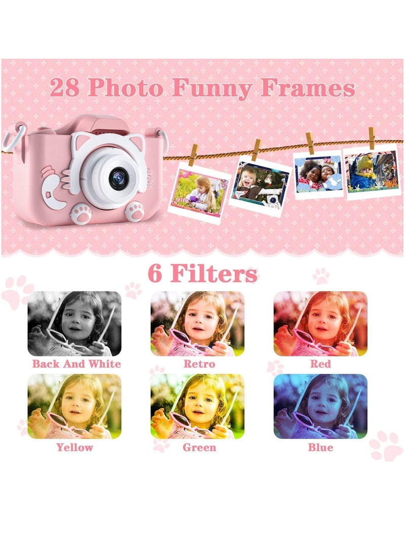كاميرا أطفال للأولاد/البنات من 3-12 سنة، كاميرا رقمية للأطفال مع فيديو 1080P، هدايا عيد الميلاد و عيد الميلاد للأطفال، كاميرا سيلفي للأطفال، بطاقة SD سعة 32GB (وردي) - Image 4