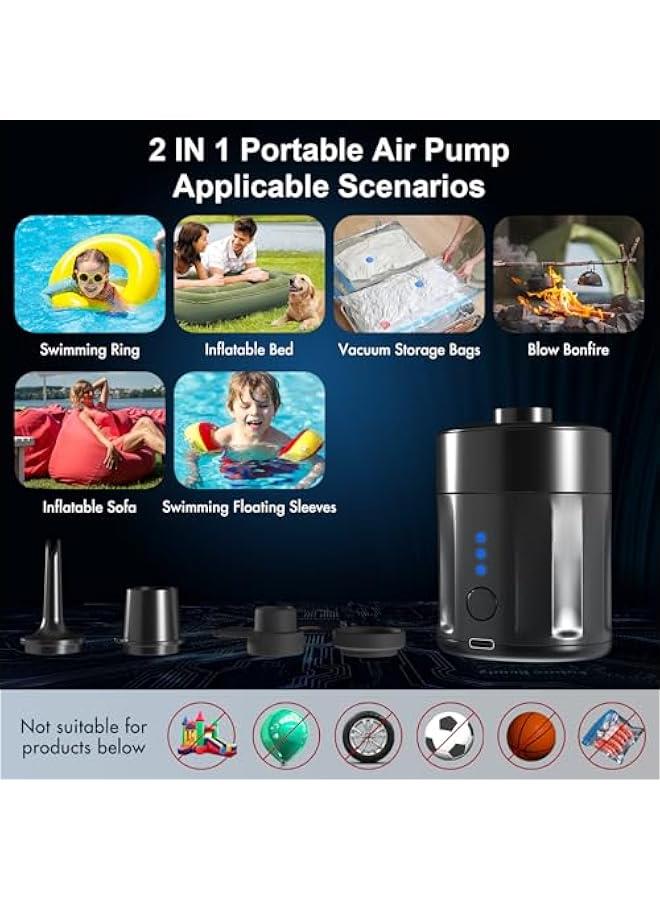 Portable Electric Air Pump for Inflatables, Rechargeable Battery Air Pump for Airbed 2-in-1 Portable Mini Vacuum Pump with 4 Air Nozzles and Storage Bag for Air Mattress, Pool  - Image 5
