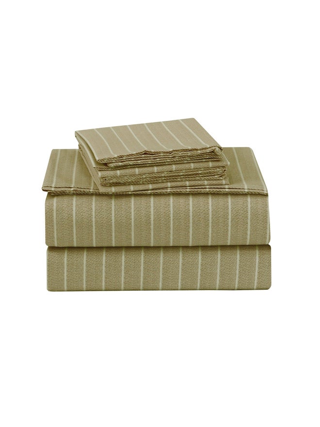 CANNON 4-Piece Bedsheet King Set Wide Stripe Brown 100% Cotton - Image 2